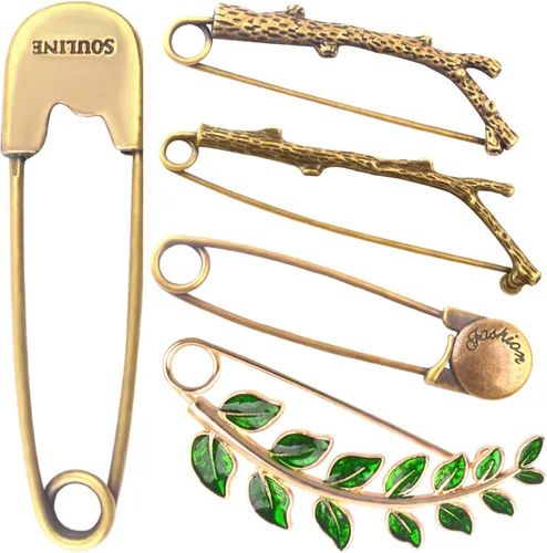 Extra Large Safety Pins Vintage Crystal Tree Leaf Branch Brooches Big Alloy Heavy Duty Sweater Shawl Clip Brooch Pin for Clothing Dress Skirt Hat