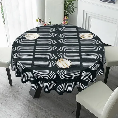 Miniatura 4 de Black and White Round Tablecloth Geometric Printing Table Cloth Decor Washable Table Cover with Wrinkle Resistant for Home Kitchen Dining Room