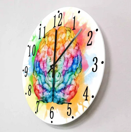 Miniatura 3 de Reloj de pared acrílico colorido cerebro spray pintura anatomía impreso reloj de pared médico oficina decoración relojes cuarzo silencioso reloj