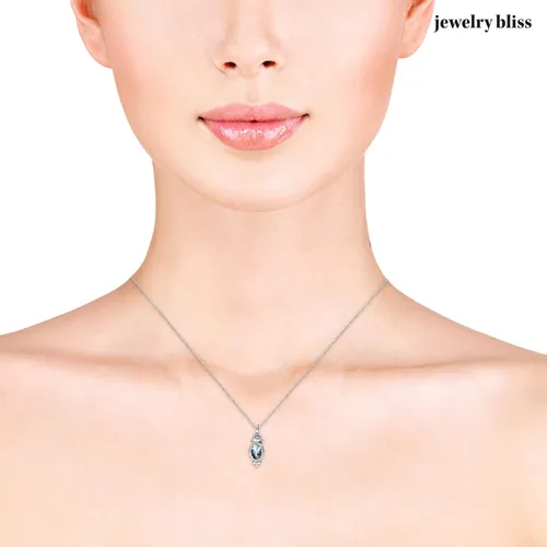Miniatura 4 de Jewelry Bliss Cadena de oro blanco de 10 quilates y colgante ovalado con aguamarina azul auténtica y diamante piedra natal de marzo para mujer