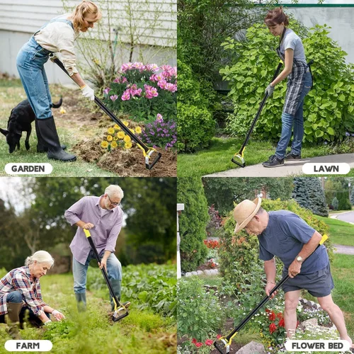 Miniatura 7 de Azada de jardín para desmalezar – Hoja afilada de empuje, azada de estribo de acero inoxidable, ajustable de 30 a 54 pulgadas, herramienta de azada