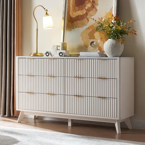 Miniatura 13 de T4TREAM Cómoda acanalada de 3 cajones, cómoda moderna de 32 pulgadas de alto, diseño de perfil curvo, organizador de cajones de madera para Aliso