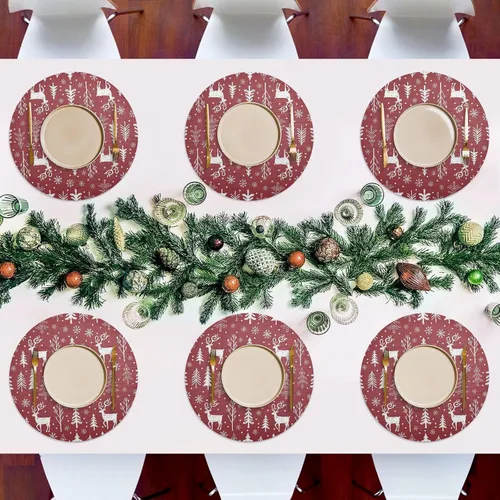 Miniatura 7 de White Deer Pine Trees Red Place Mat, Non Slip Non Slip Heat Resistant Placemats for Kitchen one sizex1