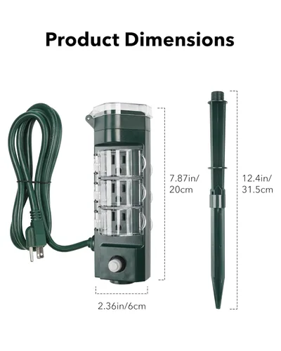 Miniatura 4 de HBN Enchufe inteligente para exteriores impermeable con 6 tomas, temporizador de estaca de alimentación WiFi de 6 pies, temporizador de salida al