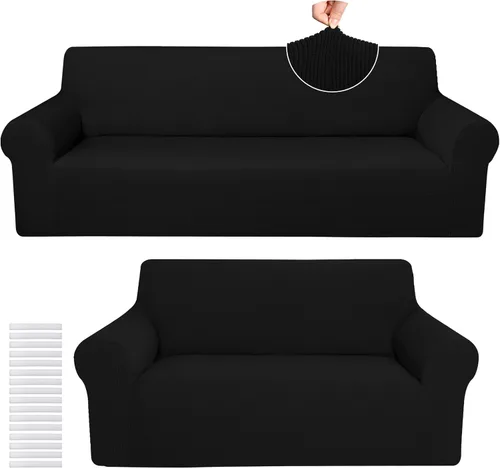 Miniatura 30 de Peryiter Juego de 2 fundas para sofá de dos plazas Fundas para muebles para sala de estar para sofá, sillón, ajuste elástico, a prueba de arrugas