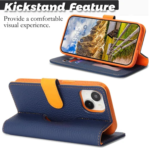 Miniatura 4 de Funda desmontable de piel auténtica para iPhone 13/14, funda magnética 2 en 1 extraíble, soporte de carga MagSafe, función de soporte para tarjetas