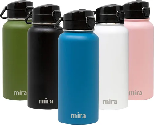 Miniatura 11 de MIRA - Botella de agua de acero inoxidable con tapa y popote sin BPA; cuenta con aislamiento al vacío que mantiene el frío durante 24 horas