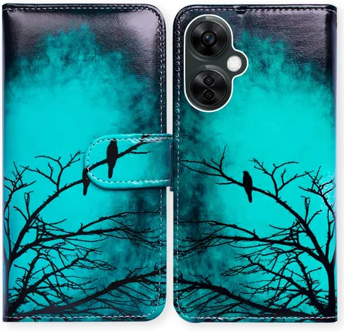 Bcov Funda para Oneplus Nord N30 5G, diseño de pájaro negro y verde con tapa para teléfono con ranura para tarjeta y soporte para OnePlus Nord N30 5G