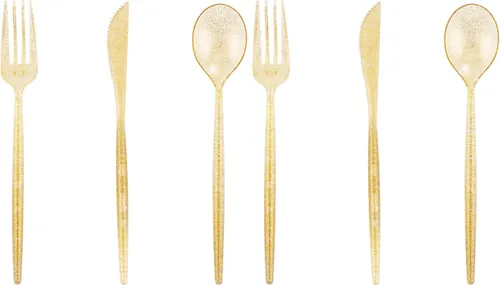 Miniatura 10 de Supernal 180 cubiertos de plástico resistentes color marfil, cubiertos desechables de color beige para fiestas, incluye 60 tenedores, 60 tejidos, 60