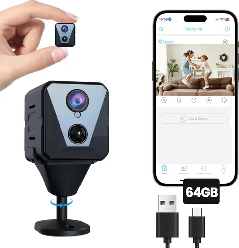 Miniatura 9 de Funstorm Cámara de seguridad mejorada 2025, mini cámara de niñera HD 4K para el hogar con visión nocturna, cámara WiFi interior, batería de 100 días