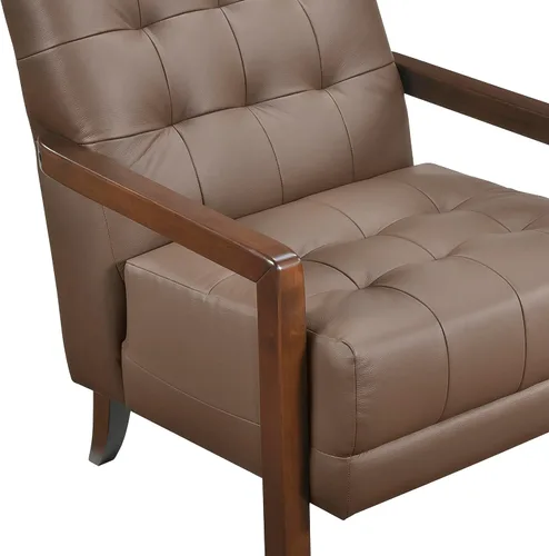 Miniatura 9 de Lexicon Silla decorativa moderna de lujo, silla de sala de estar de cuero genuino con cojines capitonados, estructura de madera maciza