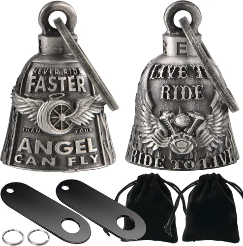 Miniatura 14 de Dream Apparel Paquete de 2 campanas de motocicleta, ángel de la guarda para motociclista, hombres y mujeres, montar con perchas, Drive Away Gremlins