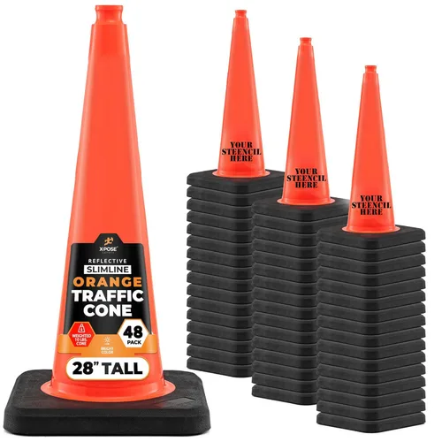 Miniatura 44 de Xpose Safety Cono de tráfico verde lima de 28 pulgadas, paquete de 4, cono de seguridad de PVC de alta calidad para estacionamiento, precaución