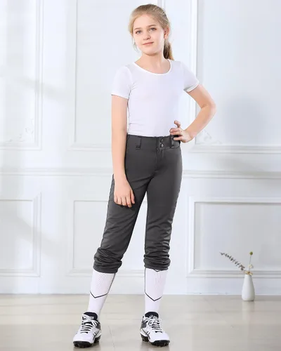 Miniatura 8 de Stelle Pantalones de sóftbol para niñas, pantalones de béisbol para jóvenes, pantalones de lanzamiento rápido con bolsillos, camiseta para niños