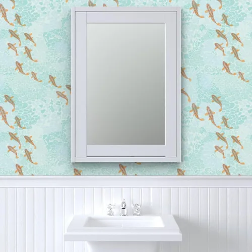 Miniatura 9 de Spoonflower Papel tapiz autoadhesivo de 12 x 2 pies – Pescado naranja agua mar océano ola náutica papel tapiz extraíble personalizado
