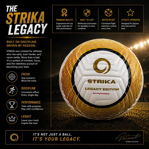 Miniatura 2 de STRIKA Balón de fútbol de calidad profesional Legacy Material de piel sintética Resistente al agua Sin hilos Juego en todas las superficies