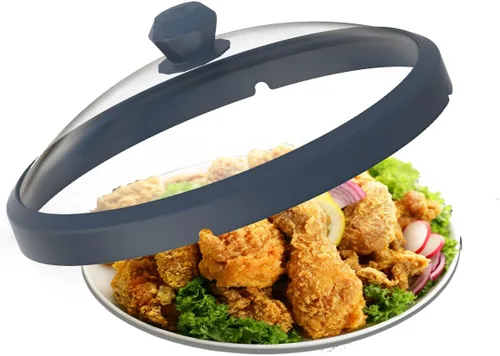 Miniatura 10 de Tapa de microondas de vidrio con protección contra salpicaduras con mangos de silicona anti-quemaduras y borde ventilado para cubrir ollas y platos