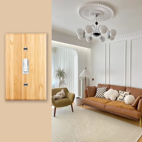 Miniatura 7 de 4 placas de interruptor de luz de palanca simple de madera maciza de 4.5 x 2.76 pulgadas, cubierta de interruptor de luz de bambú de calidad