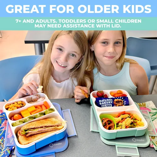 Miniatura 4 de kinsho Lonchera Bento para almuerzos de adultos y niños, cajas de control de porciones para mujeres, niñas y niños, recipientes de aperitivos a Azul