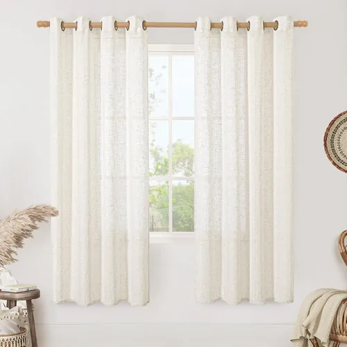 Miniatura 113 de LAMIT Cortinas de lino sintético para dormitorio, paneles filtrantes de luz, cortinas de lino con protección de privacidad con ojales para ventanas