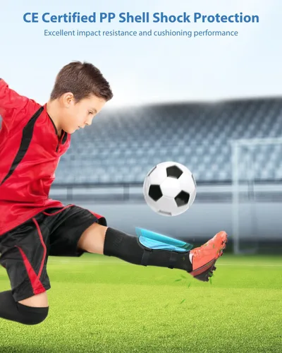 Miniatura 4 de Espinilleras de fútbol para niños y jóvenes, con certificación CE, equipo de protección AirsFish para niños de 2 a 18 años de edad, niñas, Azul