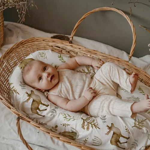 Miniatura 2 de Gllquen Baby Paquete de 4 sábanas de moisés, transpirable y acogedora, sábana bajera elástica para cuna de viaje, patrón floral de moda, sábanas Oso