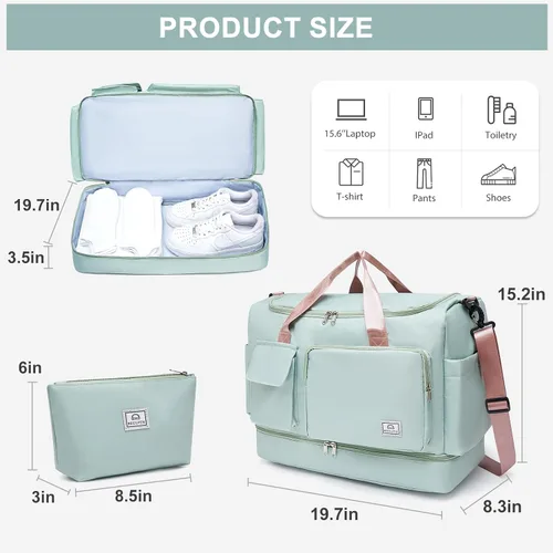 Miniatura 238 de Pequeña bolsa de gimnasio para mujer, bolsa de viaje con compartimento para zapatos