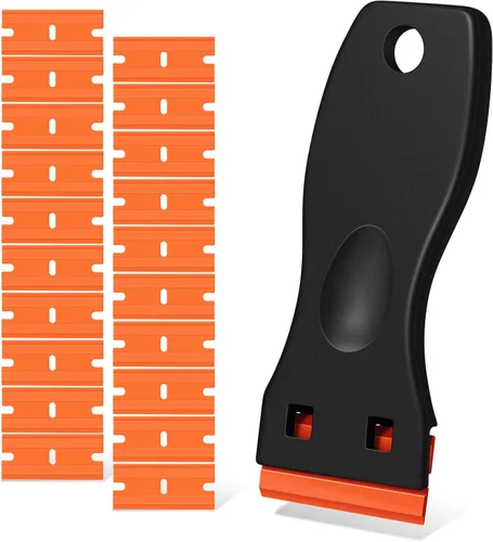 Miniatura 10 de Raspador de cuchilla plástico para retirar pegante, adhesivos, calcomanías, pintura del automóvil, ventanas y vidrio, paquete de 2 raspadores y 120