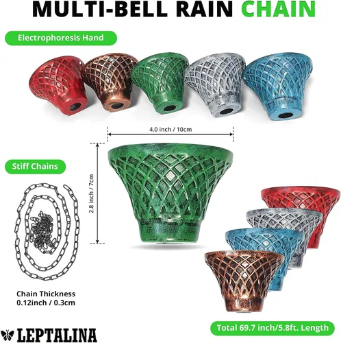 Miniatura 3 de Cadenas de lluvia de hierro multicolor de 5.8 pies para canaleta y barril de lluvia, resistente al óxido, cadena de lluvia chapada para decoración