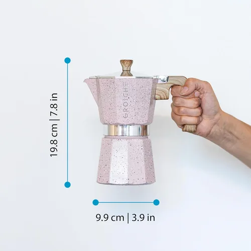 Miniatura 5 de Grosche Milano Moka Cafetera de espresso moca, cafetera greca para preparar café espresso percolado en estufa, rosa, 6 tazas