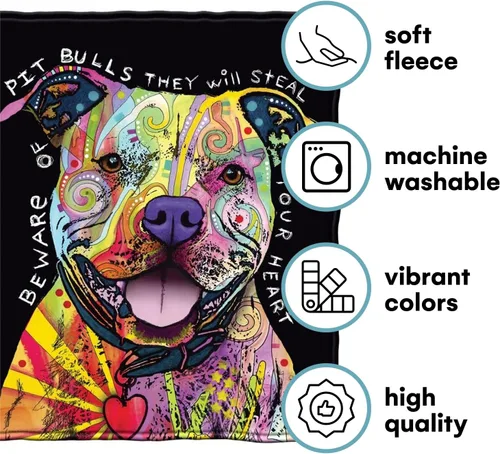 Miniatura 5 de Dawhud Direct Manta de forro polar Pit Bull de 75 x 90 pulgadas, manta de Dean Russo Pitbull para adultos y niños, suave y acogedora para la cama