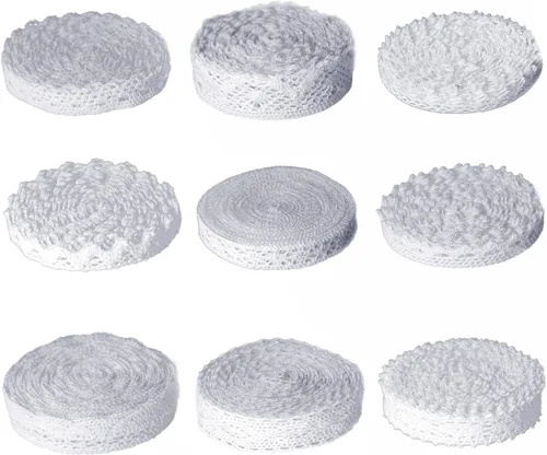Miniatura 6 de Cinta de encaje beige de 8 yardas, ribete de encaje de algodón, encaje de ganchillo para costura, para manualidades, envoltura de regalo, decoración