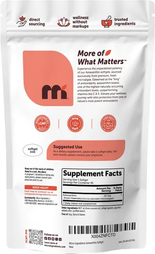 Miniatura 6 de Micro Ingredients Astaxantina de 12 mg con aceite MCT, 45 cápsulas blandas Suplementos antioxidantes de astaxantina premium* Fuente