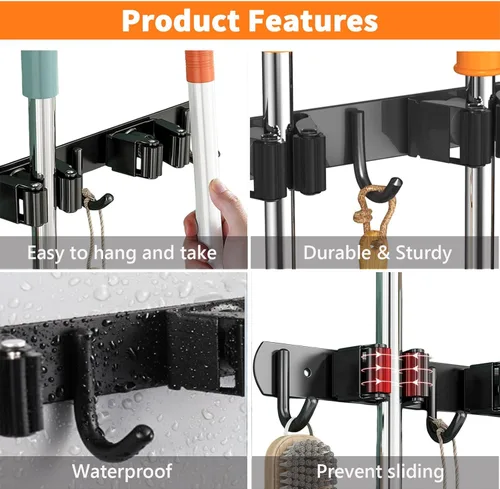 Miniatura 2 de CUXIXA Soporte de Pared para Trapeador y Escoba para Montaje en Pared, Organizador de Escoba Mejorado para Montaje en Pared, Colgador de Escoba