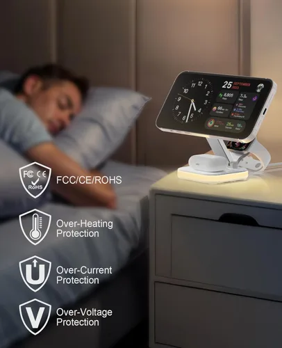 Miniatura 5 de Soporte de carga inalámbrica magnética 5 en 1 para cargador MagSafe de Apple con luz nocturna para iPhone 17/16/15/14/13/12, Watch, AirPods