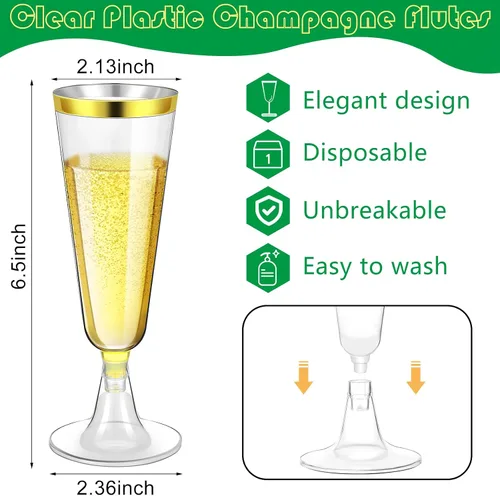 Miniatura 2 de Gerrii 300 copas de champán de plástico a granel, copas de champán desechables transparentes de 4.5 onzas, vasos de tostado con borde para boda