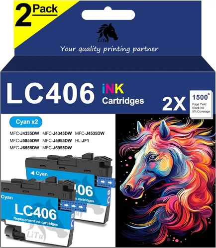 Paquete de 2 cartuchos de tinta cian compatibles LC406 para impresora Brother LC406 C LC406CS para Brother MFC-J4335DW MFC-J4345DW MFC-J4535DW