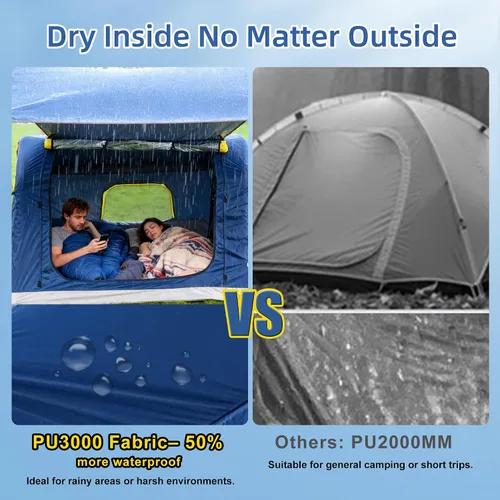 Miniatura 6 de 3-4 Person 3 in 1 Inflatable Tent, 60s Setup PU3000, 4-Season Waterproof Camping Tent with Electric Pump, All Weather Tent for Romantic Dates