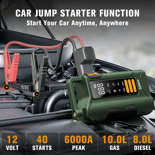 Miniatura 6 de Arrancador con compresor de aire, batería de automóvil de 6000 A, arrancador de batería de 20000 mAh portátil para motor de gasolina/diésel de 10