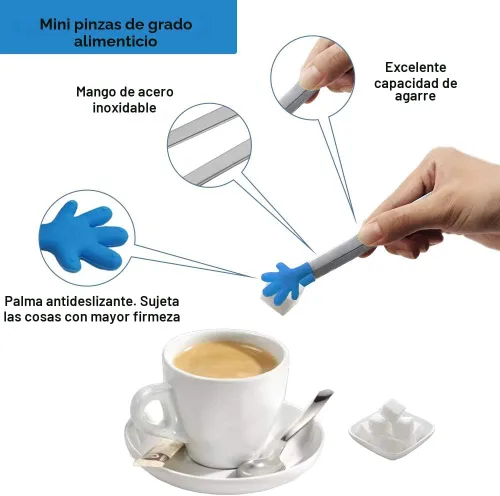 Miniatura 2 de 8 piezas de pinzas mini de silicona, pinzas de 5 pulgadas con forma de mano para alimentos, pinzas pequeñas y coloridas para niños para servir