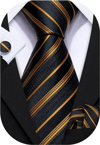 Miniatura 333 de Barry.Wang Juego de corbatas para hombre, corbata de seda a rayas, tejido a cuadros, gemelos formales, negocios, boda
