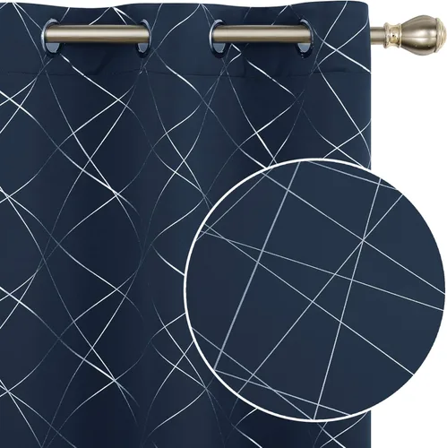 Miniatura 12 de Deconovo Cortinas opacas para dormitorio con estampado de líneas geométricas, juego de 2 paneles, eficiencia energética, con ojales, para oscurecer
