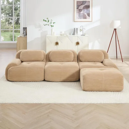 Miniatura 3 de Sofás seccionales modulares sin respaldo rígido de 116 pulgadas para sala de estar, sofá comprimido de 3 plazas con asiento profundo, no requiere