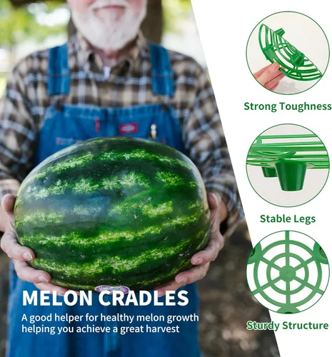 Miniatura 6 de Paquete de 15 bases de melón para soporte de calabaza de jardín, enrejado, evita la pudrición del suelo, soporte de plástico para plantas y jardín