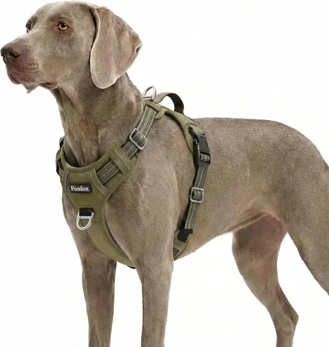 Miniatura 31 de Funfox Arnés para perro sin tirones, arnés de chaleco ajustable para mascotas, material súper suave con mango vertical, fácil control, paseo