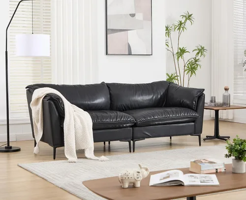 Miniatura 4 de EALSON Leather Cloud - Sofá biplaza de 2 plazas, sofá modular de mediados de siglo moderno y cómodo con funda extraíble y patas de metal para Negro