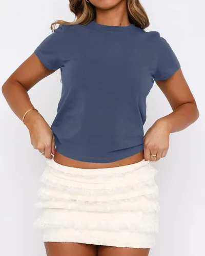 Miniatura 4 de Camisetas básicas de manga corta con cuello redondo para mujer de verano Y2K, lindas para salir, camisetas estilo bebé