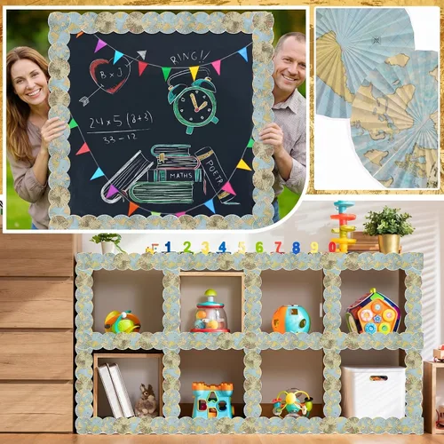 Miniatura 6 de Panelee Abanicos de Papel con Mapas Borde 68.9 Pies Borde de Tablero de Anuncios Mariposas Flores Abeja Espacio Inspiracional Decoración Linda