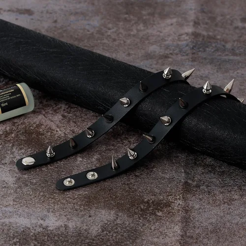 Miniatura 5 de Manfnee Pulsera de cuero punk, pulsera trenzada con remaches para hombres y mujeres, ajustable
