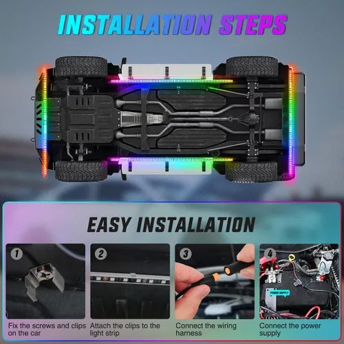 Miniatura 6 de Nilight 4 Piezas Tiras de Luces de Acento de Neón Underglow de Aluminio 396 LEDs Color de Ensueño Asistencia de Puerta Función Activa de Sonido